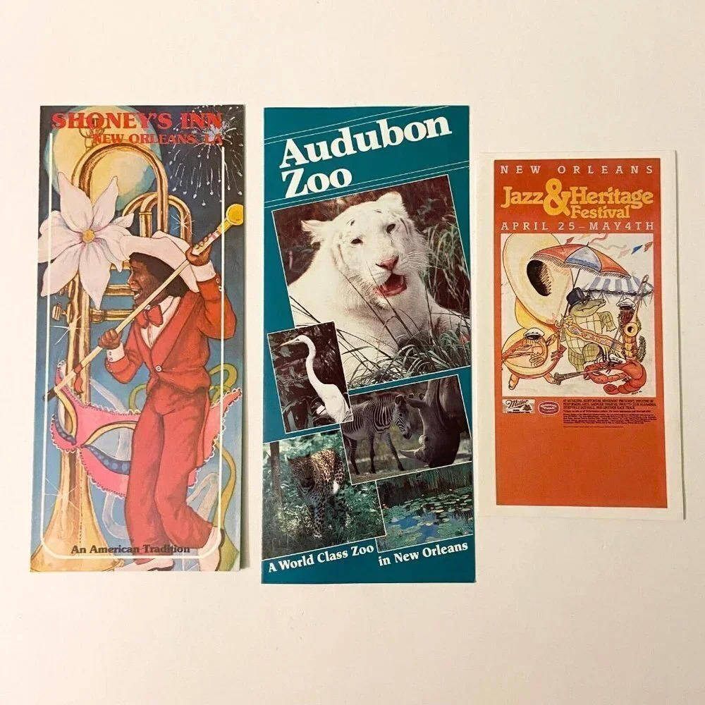 Vintage New Orleans Shoneys Inn Audubon Zoo and Jazz Festival Brochures